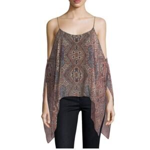 Ella Moss Casablanca Tapestry Cold Shoulder Silk Top Chain Detail S